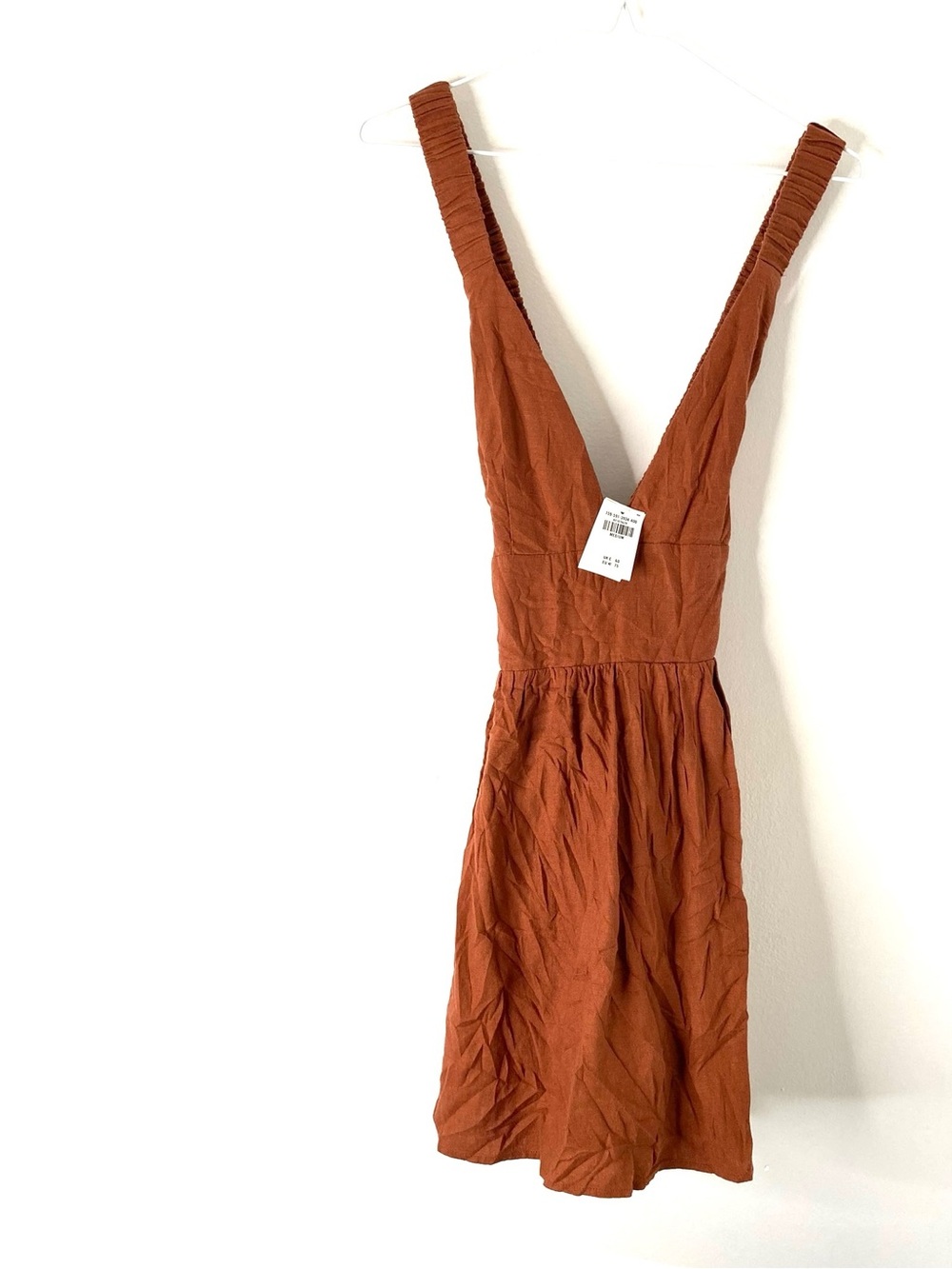 Abercrombie & Fitch NWT Brown Linen Blend Cross Back Plunge Mini Dress Romper